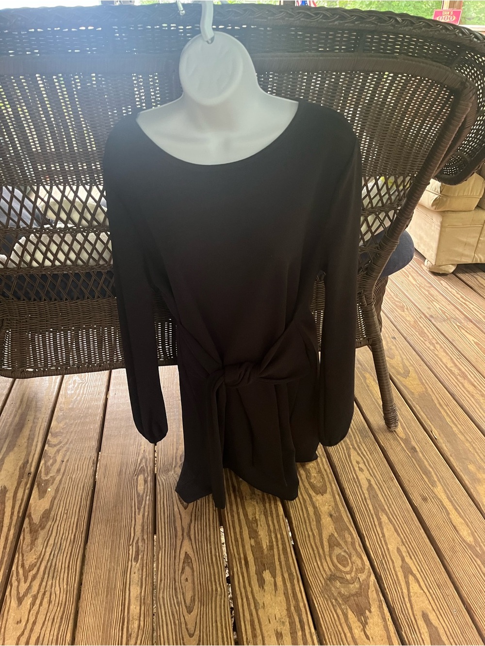 Black Long Sleeve Tie-Waist Dress